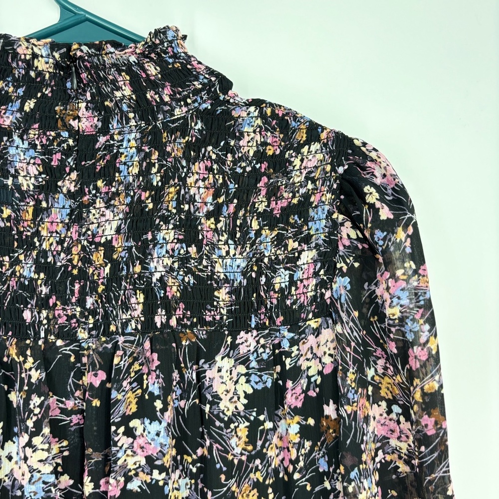 CeCe Womens Medium Ruffled Yoryu Dress Black Ditsy Multi Floral Long Sleeves - Picture 8 of 12